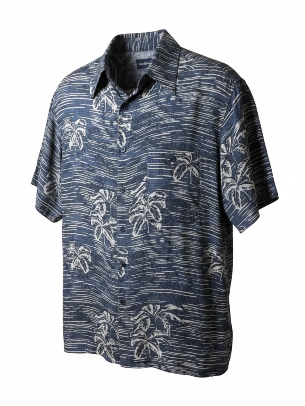 Marc Edwards 100% Silk Hawaiian Shirt Blue Palm Tree Print Men’s M